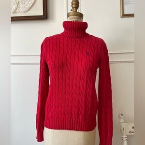 Ralph Lauren Bright Red Cable Turtleneck Sweater